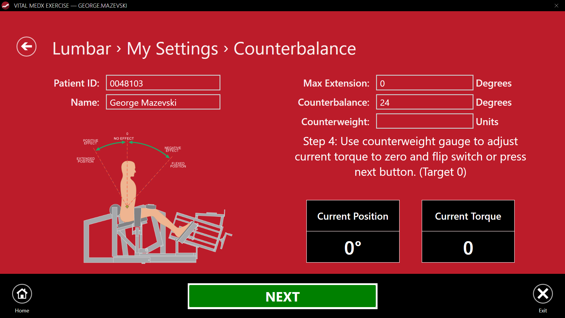 MedX Exercise Software - Patient Settings